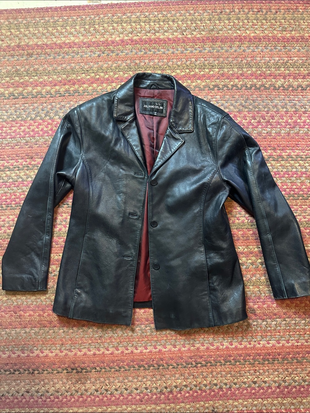 JULIANO CELINI Black Leather BUTTON FRONT Jacket
